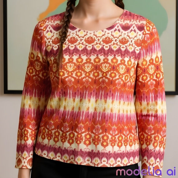 Jane Ashley Tops - Colorful Patterned Long Sleeve Top With Sequins